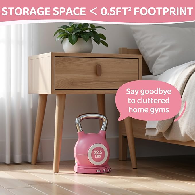 LIFERUN Adjustable Kettlebell Weight Set, 7 Weights, 22.5 lb or 44 lb, Quick-Change Handle for Home Gym, Space-Saving Design for Strength Training