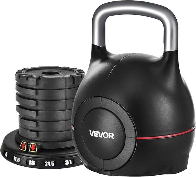 VEVOR Kettlebell, Adjustable Kettlebell with 7 Weight Levels, Die-Cast Aluminum and ABS Material, for Grip Strength Training, Full-body Workout & Cross-Training