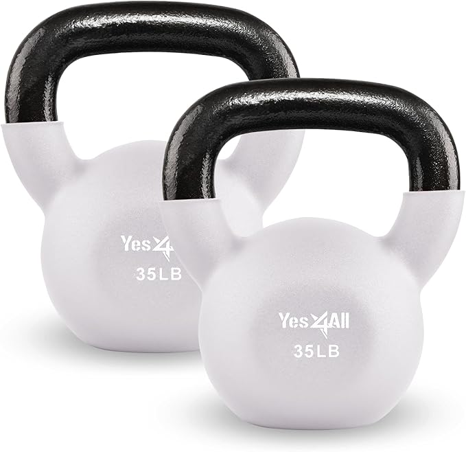 Yes4All Kettlebell, 5-65 LB Neoprene Coated Cast Iron Kettlebells, Wide Grip Handle & Flat Bottom for Swings, Squats, Deadlifts, Push Ups & Full Body Training at Home Gym - Single & Set