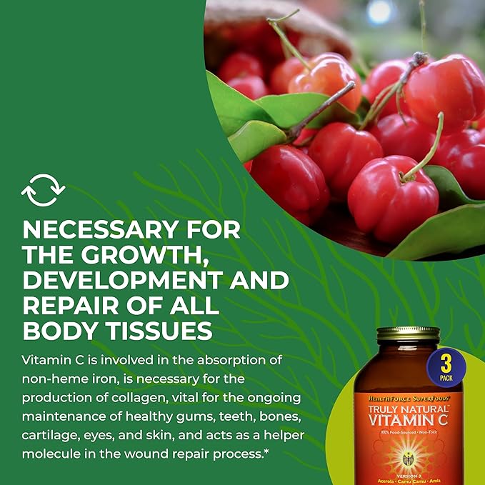 HEALTHFORCE SUPERFOODS Truly Natural Vitamin C - Immune Support Supplement with Camu Camu Berry - Vitamin C Supplement for Immune Health - Vegan, Non-GMO - 400 Grams, 67 Servings (Pack of 2)