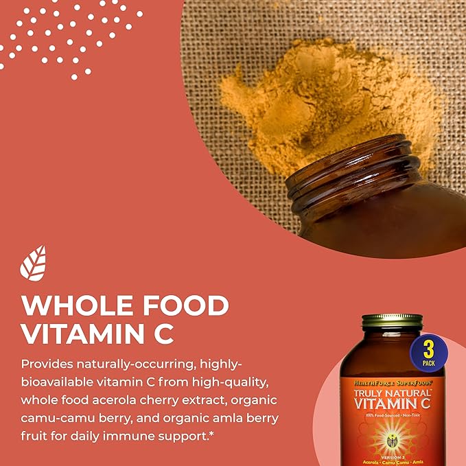 HEALTHFORCE SUPERFOODS Truly Natural Vitamin C - Immune Support Supplement with Camu Camu Berry - Vitamin C Supplement for Immune Health - Vegan, Non-GMO - 400 Grams, 67 Servings (Pack of 2)