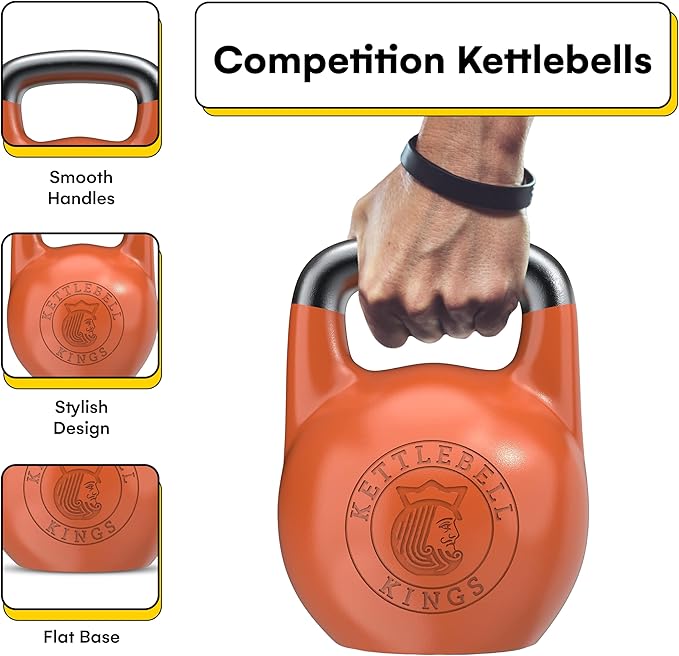 Kettlebell Kings Competition Kettlebells Weight (33mm handle) 4-32 KG | Hand weights Workout Gym Equipment & Strength training sets for Women & Men | Weights set for Home Gym