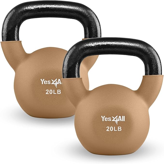 Yes4All Kettlebell, 5-65 LB Neoprene Coated Cast Iron Kettlebells, Wide Grip Handle & Flat Bottom for Swings, Squats, Deadlifts, Push Ups & Full Body Training at Home Gym - Single & Set