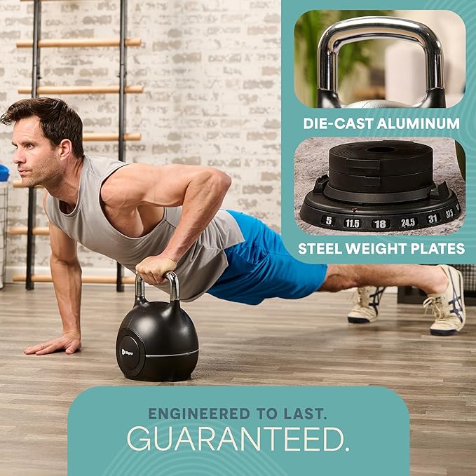 Lifepro Adjustable Kettlebell - 7in1 Kettlebells Weight with Quick-Select Dial & Safety Lock – Choose 22.5 lb or 44 lb – Compact Space Saving for Strength Training & Full Body Workouts