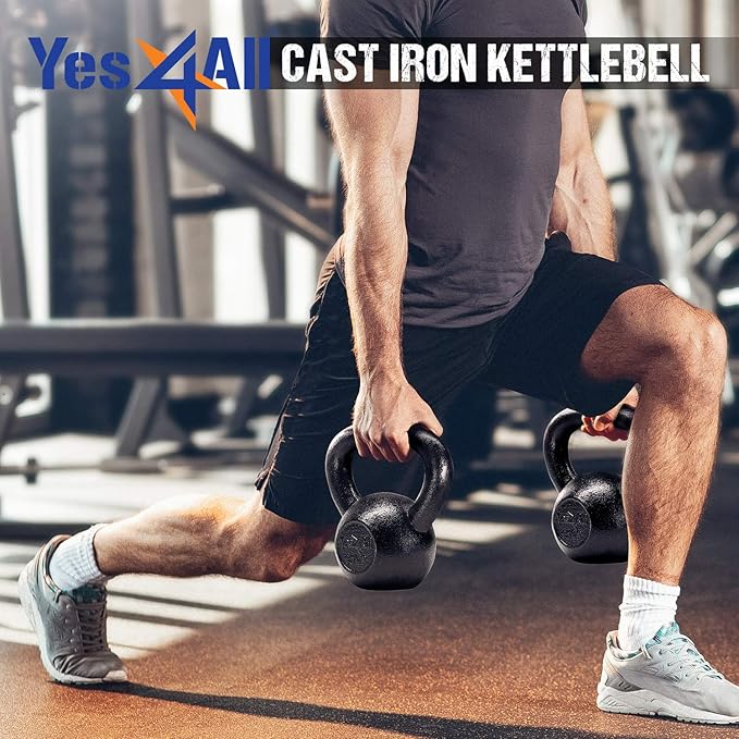 Yes4All Kettlebell Sets, 5 - 10 - 15 - 20 - 25 - 30 LB Cast Iron Strength Training Kettlebells, Wide Handles & Flat Bottom, Multi-Level from Beginners to Pros for Strength Training & Home Gym