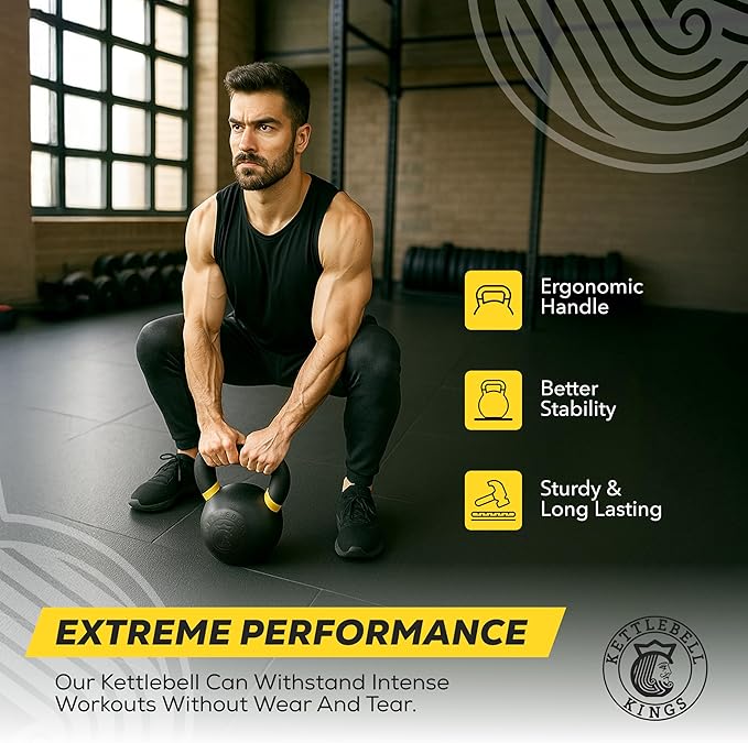 Kettlebell Kings Powder Coated Kettlebell Weights - 9-97 lb Strength Training Kettlebells for Men and Women - Hand Weights Workout Gym Equipment - Weights Set for Home Gym- New