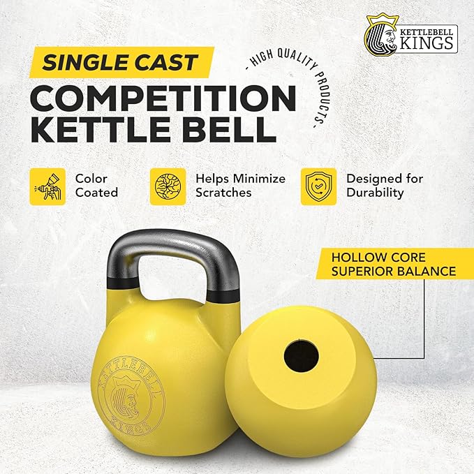 Kettlebell Kings Competition Kettlebells Weight (35mm handle) 8-48 KG | Hand weights Workout Gym Equipment & Strength training sets for Women & Men for Home Gym | Suitable for High Repetition Workouts
