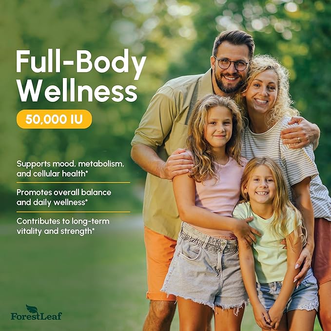 ForestLeaf Vitamin D3 50,000 IU | VIT D - VIT D3 Vitamin D Supplement for Women and Men | Bone Health, Teeth, Immune Support | Easy to Swallow Pills | High Potency WEEKLY Dose, 4-Year Supply, 240 Caps