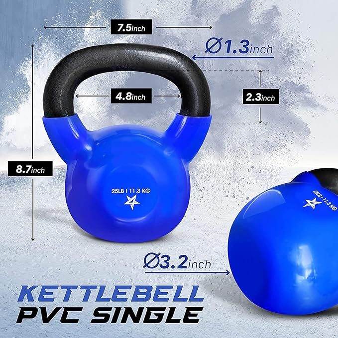 Yes4All Kettlebell, 5-100 LB Vinyl Coated Cast Iron Strength Training Kettlebells for Home Gym Exercises, Fitness, Full Body Workout Equipment, Push Ups, and Grip Strength