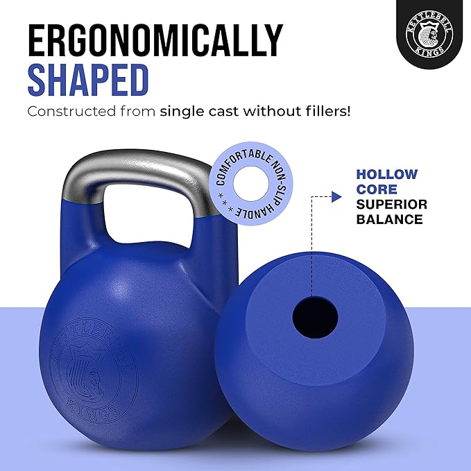 Kettlebell Kings Competition Kettlebells Weight (35mm handle) 8-48 KG | Hand weights Workout Gym Equipment & Strength training sets for Women & Men for Home Gym | Suitable for High Repetition Workouts