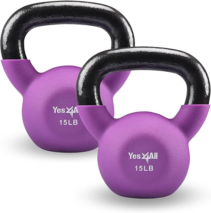 Yes4All Kettlebell, 5-65 LB Neoprene Coated Cast Iron Kettlebells, Wide Grip Handle & Flat Bottom for Swings, Squats, Deadlifts, Push Ups & Full Body Training at Home Gym - Single & Set