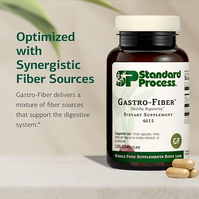 Standard Process Inc. Gastro-Fiber - Whole Food Digestion and Digestive Health, Indigestion, and Cramps with Collinsonia Root, Apple Pectin, and Fennel Seed - 150 Capsules
