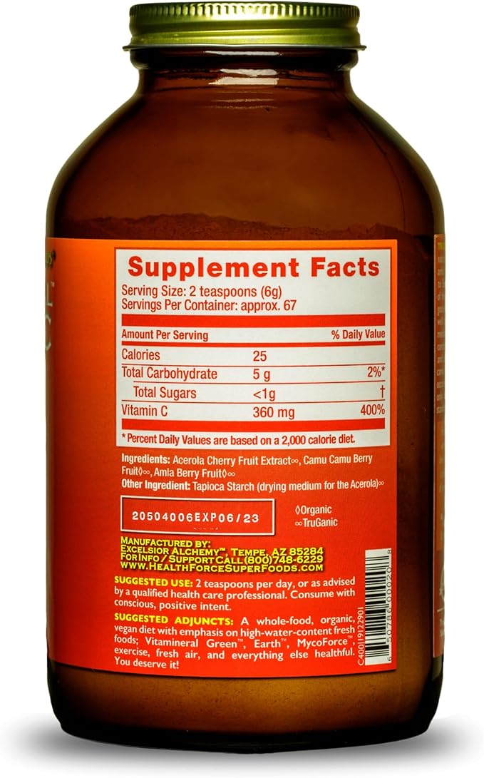 HEALTHFORCE SUPERFOODS Truly Natural Vitamin C - Immune Support Supplement with Camu Camu Berry - Vitamin C Supplement for Immune Health - Vegan, Non-GMO - 400 Grams, 67 Servings (Pack of 2)