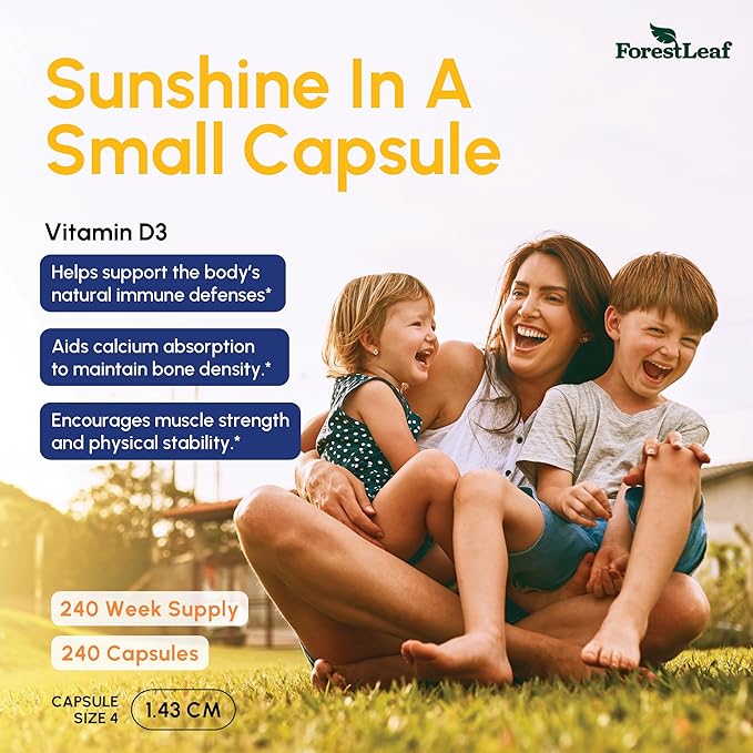 ForestLeaf Vitamin D3 50,000 IU | VIT D - VIT D3 Vitamin D Supplement for Women and Men | Bone Health, Teeth, Immune Support | Easy to Swallow Pills | High Potency WEEKLY Dose, 4-Year Supply, 240 Caps