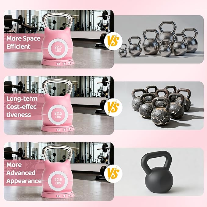 LIFERUN Adjustable Kettlebell Weight Set, 7 Weights, 22.5 lb or 44 lb, Quick-Change Handle for Home Gym, Space-Saving Design for Strength Training