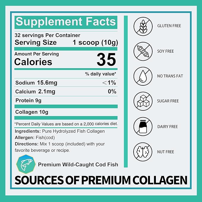 Zammex Marine Collagen Peptides Powder Unflavored, Wild-Caught Fish Collagen Powder, Supports Healthy Skin, Hair, Joints, Type 1 & 3 Collagen Supplement for Women - Easy to Mix. (32 Servings)