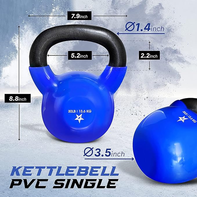 Yes4All Kettlebell, 5-100 LB Vinyl Coated Cast Iron Strength Training Kettlebells for Home Gym Exercises, Fitness, Full Body Workout Equipment, Push Ups, and Grip Strength
