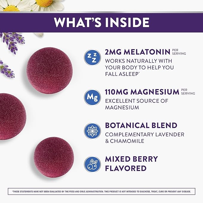 ZzzQuil Pure Zzzs + Magnesium, Sleep Aid, Magnesium Citrate and Melatonin Gummies, Melatonin 2mg, Sleep Aids for Adults, Mixed Berry Flavored, 60 Sleep Gummies