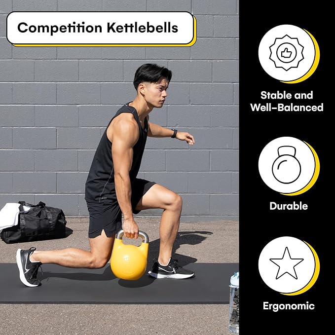 Kettlebell Kings Competition Kettlebells Weight (33mm handle) 4-32 KG | Hand weights Workout Gym Equipment & Strength training sets for Women & Men | Weights set for Home Gym