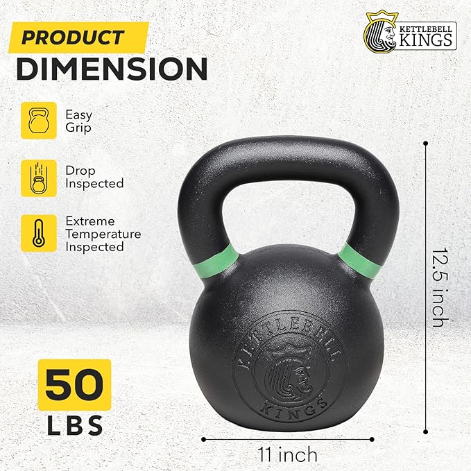 Kettlebell Kings Powder Coated Kettlebell Weights 5-90 LB | Workout Gym Equipment & Strength training sets for Women & Men | Durable Coating for Grip Strength, Rust Prevention