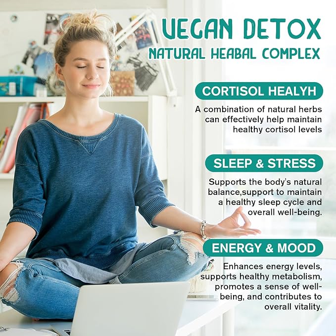 Cortisol Supplement for Women & Men, Cortisol Reducer Detox Manager, Ashwagandha/Rhodiola Rosea/Magnesium and L-theanine Complex for Mood/Focus & Sleep- 60 Day Vegan Supply