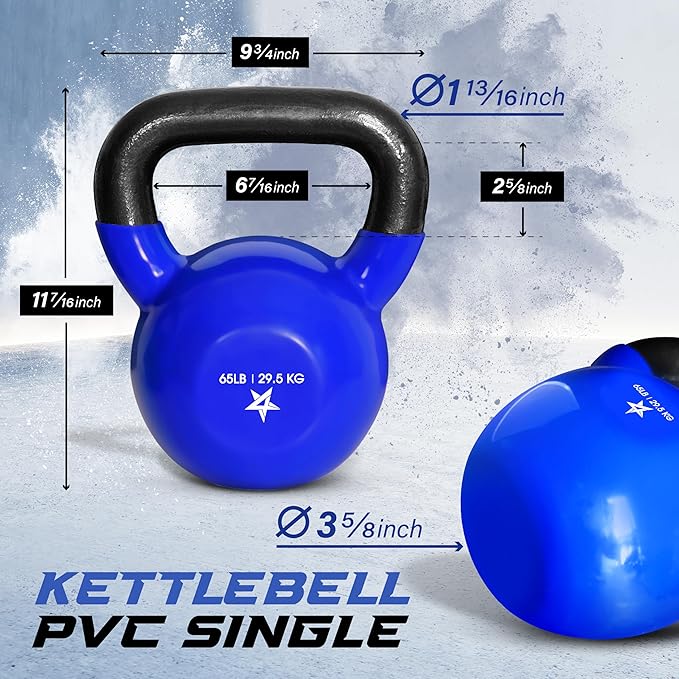 Yes4All Kettlebell, 5-100 LB Vinyl Coated Cast Iron Strength Training Kettlebells for Home Gym Exercises, Fitness, Full Body Workout Equipment, Push Ups, and Grip Strength