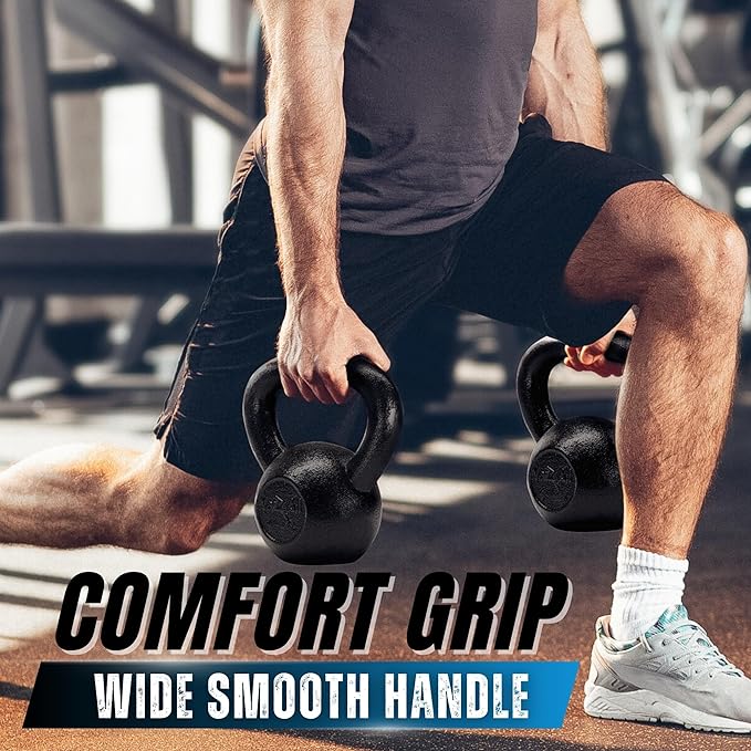 Yes4All Kettlebell Sets, 5 - 10 - 15 - 20 - 25 - 30 LB Cast Iron Strength Training Kettlebells, Wide Handles & Flat Bottom, Multi-Level from Beginners to Pros for Strength Training & Home Gym