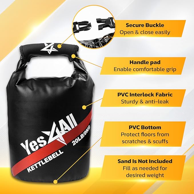 Yes4All Powder Coated Kettlebell, Cast Iron Core Kettlebells with Non-Slip Handle & Flat Bottom for Conditioning, Heavy Duty for Strength Training, 9lb to 71lb - Single & Pair