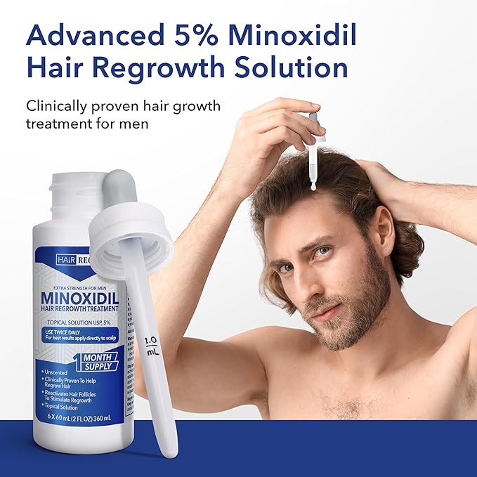 Advanced 5% Minoxidil For Men Hair Regrowth Treatment for Thinning Hair - Hair Loss for Men - 1 Month Supply, Minoxidil Topical Solution So Thicker Fuller Hair Keeps Growing Amazing Results