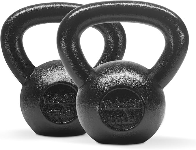 Yes4All Kettlebell Sets, 5 - 10 - 15 - 20 - 25 - 30 LB Cast Iron Strength Training Kettlebells, Wide Handles & Flat Bottom, Multi-Level from Beginners to Pros for Strength Training & Home Gym