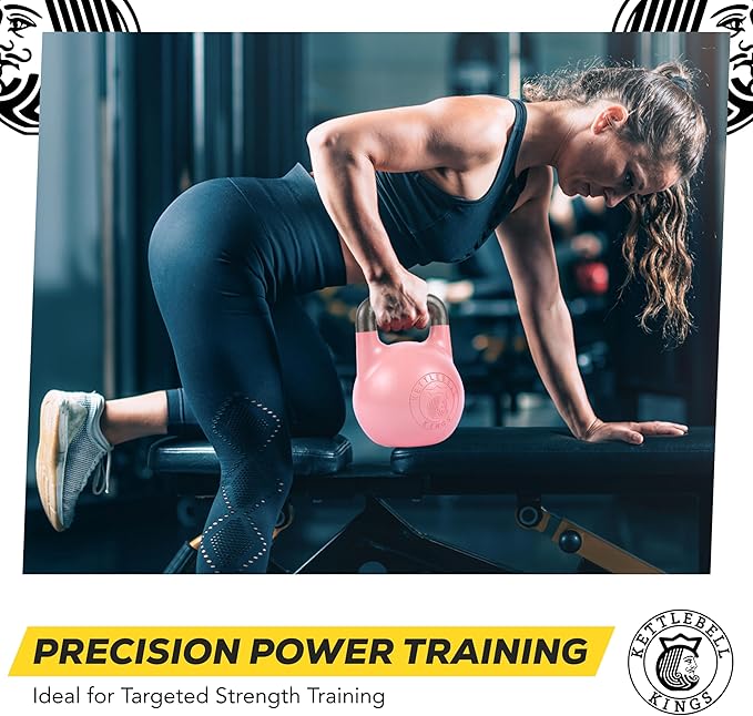 Kettlebell Kings Competition Kettlebells Weight (35mm handle) 8-48 KG | Hand weights Workout Gym Equipment & Strength training sets for Women & Men for Home Gym | Suitable for High Repetition Workouts
