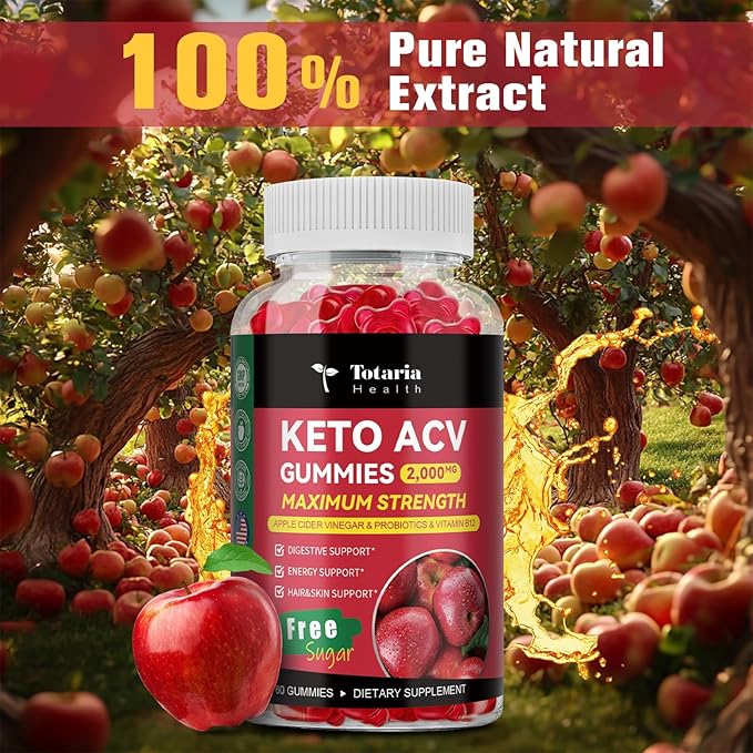 2 Pack Keto ACV Gummies - 4000mg Apple Cider Vinegar Gummies Sugar-Free with Probiotics, B12, Keto Supplements for Women & Men 120 Counts
