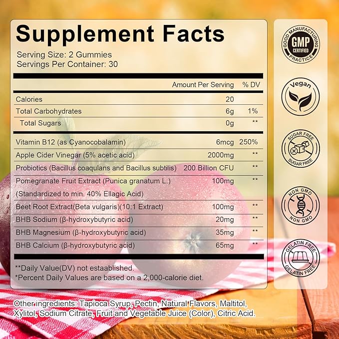 2 Pack Keto ACV Gummies - 4000mg Apple Cider Vinegar Gummies Sugar-Free with Probiotics, B12, Keto Supplements for Women & Men 120 Counts
