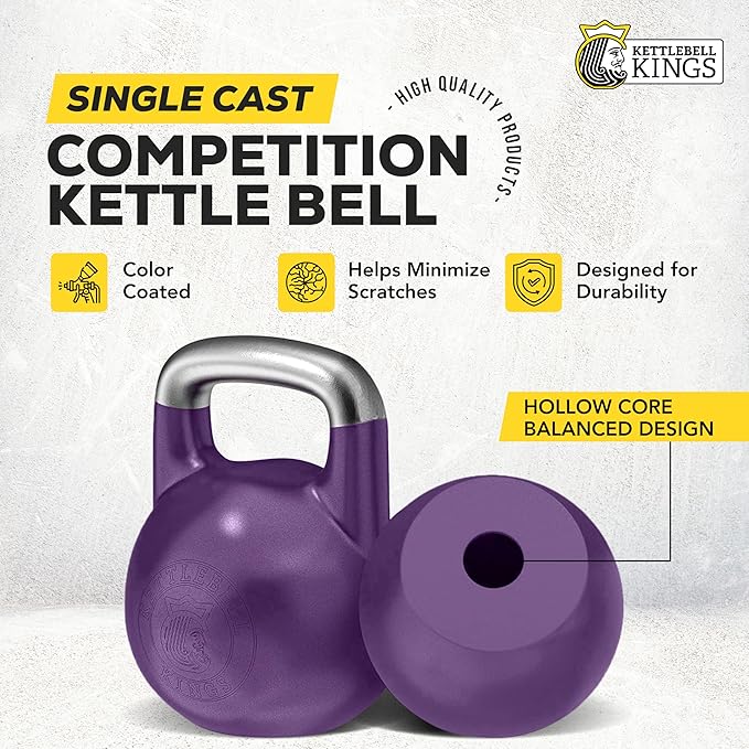 Kettlebell Kings Competition Kettlebells Weight (35mm handle) 8-48 KG | Hand weights Workout Gym Equipment & Strength training sets for Women & Men for Home Gym | Suitable for High Repetition Workouts