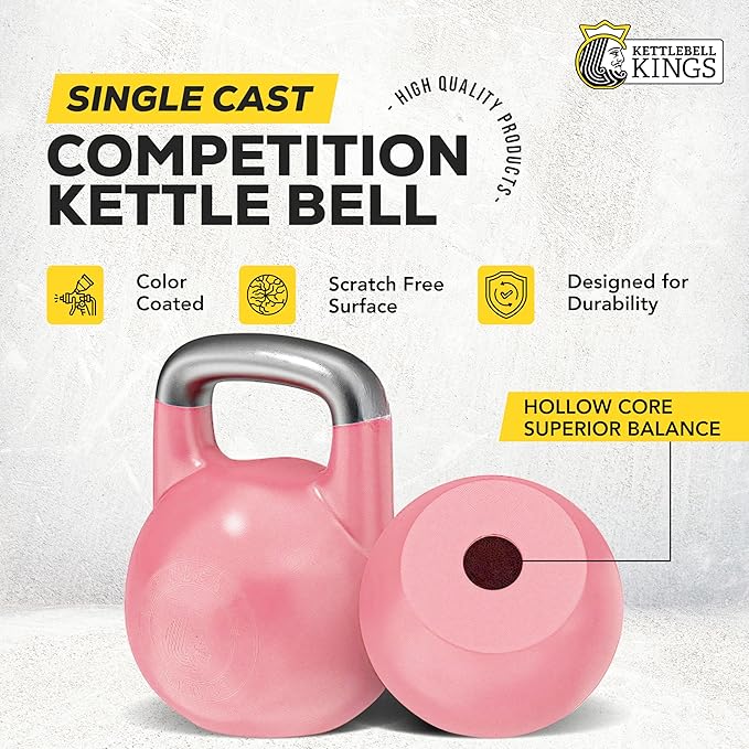 Kettlebell Kings Competition Kettlebells Weight (35mm handle) 8-48 KG | Hand weights Workout Gym Equipment & Strength training sets for Women & Men for Home Gym | Suitable for High Repetition Workouts
