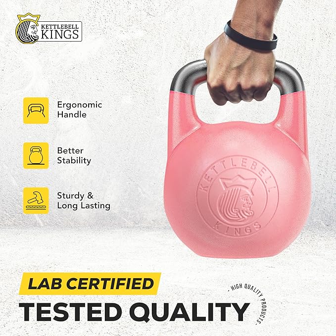 Kettlebell Kings Competition Kettlebells Weight (35mm handle) 8-48 KG | Hand weights Workout Gym Equipment & Strength training sets for Women & Men for Home Gym | Suitable for High Repetition Workouts