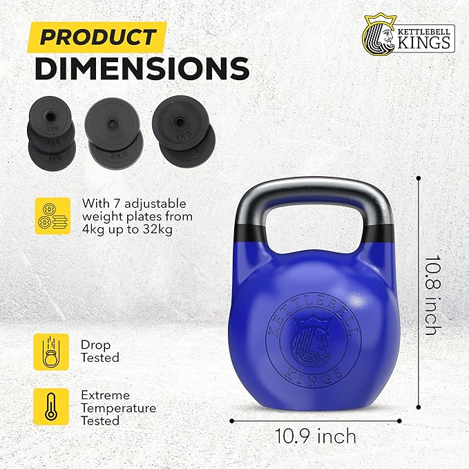 Kettlebell Kings Competition Kettlebells Weight (33mm handle) 4-32 KG | Hand weights Workout Gym Equipment & Strength training sets for Women & Men | Weights set for Home Gym