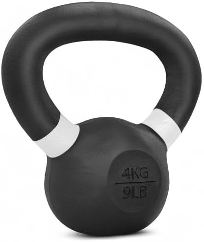 Yes4All Powder Coated Kettlebell, Cast Iron Core Kettlebells with Non-Slip Handle & Flat Bottom for Conditioning, Heavy Duty for Strength Training, 9lb to 71lb - Single & Pair