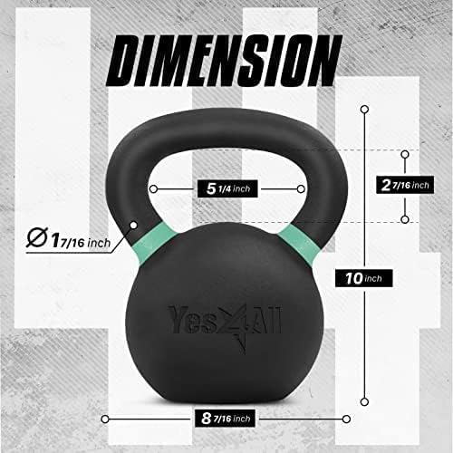 Yes4All Powder Coated Kettlebell, Cast Iron Core Kettlebells with Non-Slip Handle & Flat Bottom for Conditioning, Heavy Duty for Strength Training, 9lb to 71lb - Single & Pair