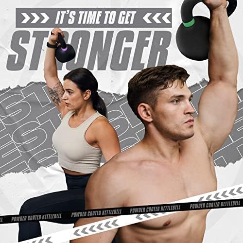 Yes4All Powder Coated Kettlebell, Cast Iron Core Kettlebells with Non-Slip Handle & Flat Bottom for Conditioning, Heavy Duty for Strength Training, 9lb to 71lb - Single & Pair