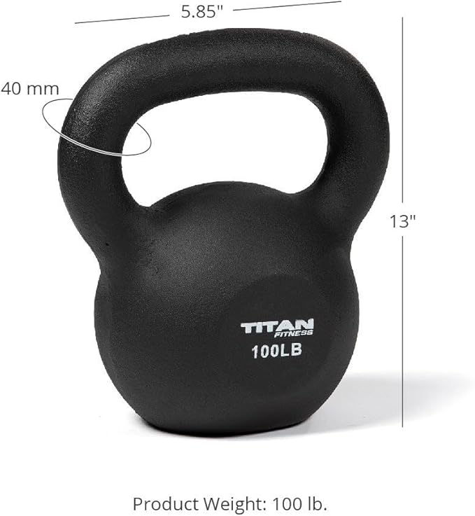 Titan Fitness 100 LB Cast Iron Kettlebell, Single Piece Casting, LB Markings, Full Body Workout