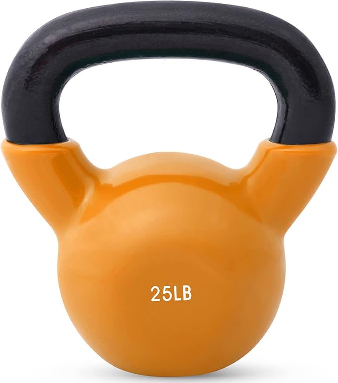 JFIT Kettlebell Weights Vinyl Coated Iron, 25 LB,25LB - Orange
