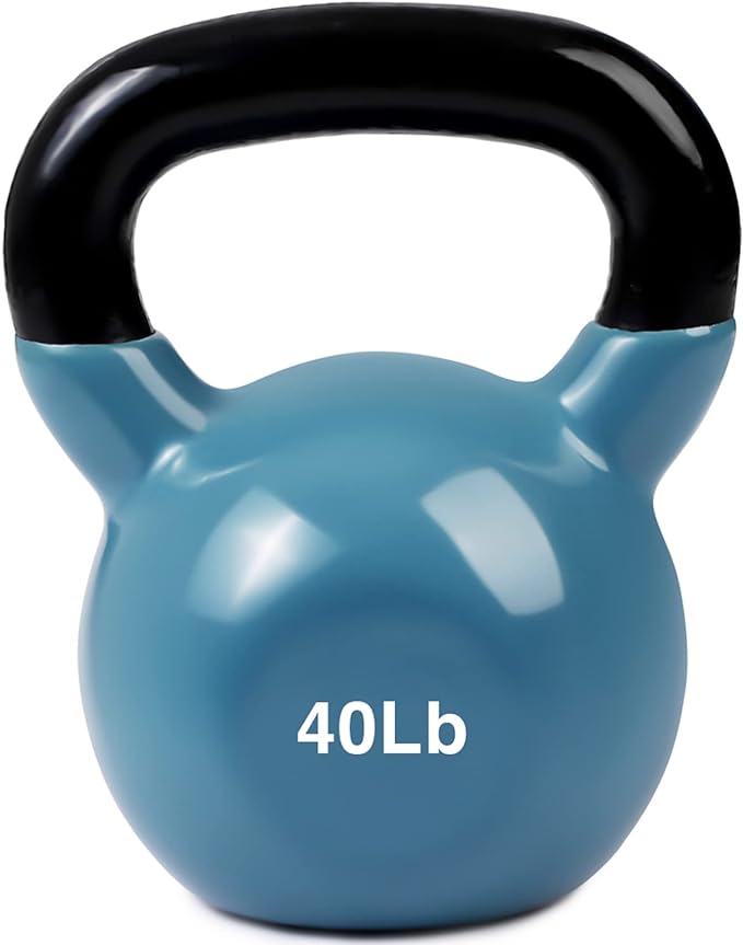 JFIT Kettlebell Weights Vinyl Coated Iron, Steel Blue, 40 LB