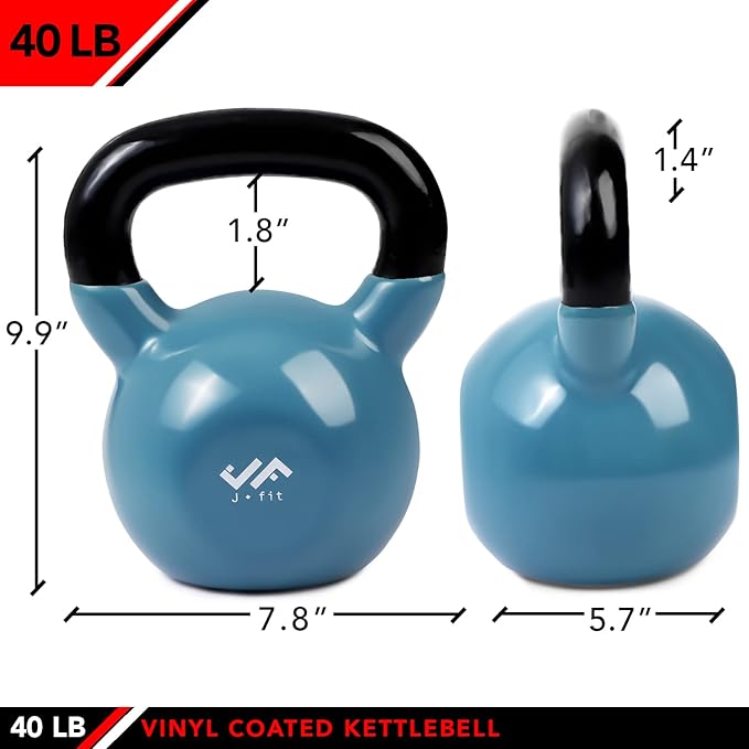 JFIT Kettlebell Weights Vinyl Coated Iron, Steel Blue, 40 LB