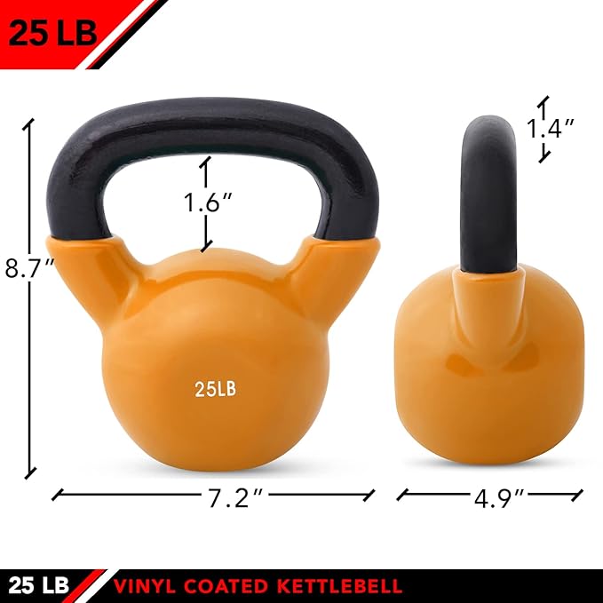 JFIT Kettlebell Weights Vinyl Coated Iron, 25 LB,25LB - Orange