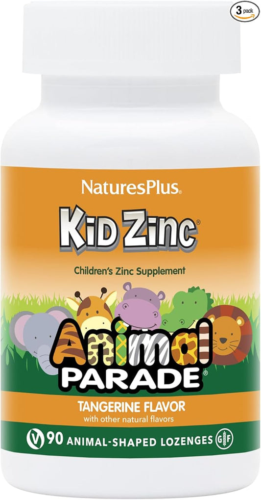 Natures Plus Animal Parade KidZinc, Tangerine Flavor - 90 Animal-Shaped Lozenges, Pack of 3 - Organically Chelated Zinc - Vegan, Gluten Free - 270 Total Servings