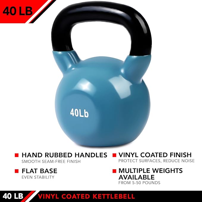 JFIT Kettlebell Weights Vinyl Coated Iron, Steel Blue, 40 LB