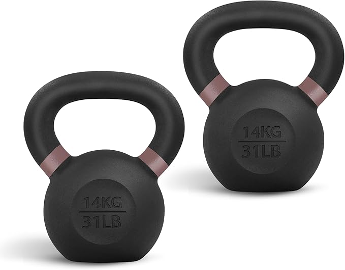 Yes4All Powder Coated Kettlebell, Cast Iron Core Kettlebells with Non-Slip Handle & Flat Bottom for Conditioning, Heavy Duty for Strength Training, 9lb to 71lb - Single & Pair