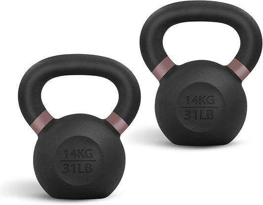 Yes4All Powder Coated Kettlebell, Cast Iron Core Kettlebells with Non-Slip Handle & Flat Bottom for Conditioning, Heavy Duty for Strength Training, 9lb to 71lb - Single & Pair