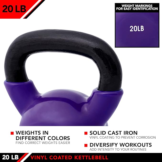 JFIT Kettlebell Weights Vinyl Coated Iron, 20 LB